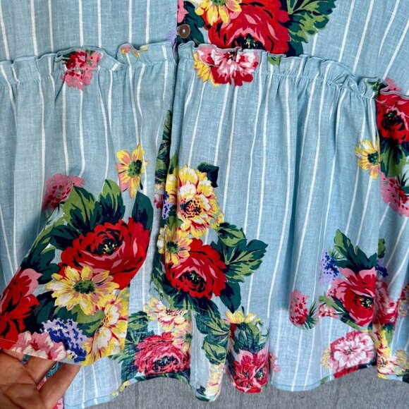 Anthropologie Maeve Linen Blend Stripe Floral Claudette Midi Skirt Size Size 14 - Picture 7 of 14